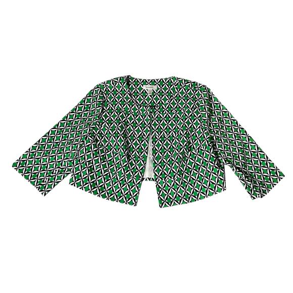 NWT Dressbarn Women's Open Lined Cropped Blazer Career Green Geometric Size 14 - Picture 5 of 9